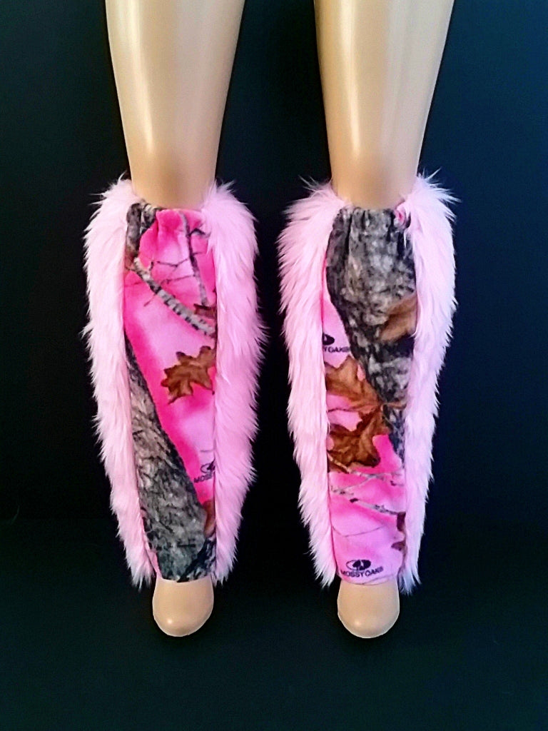 Pink Faux Fur Leg Warmers - Pink Camo Fleece - Game Day Booties-Game Day Booties (Leg Warmers)-Fun Fan Clothing Inc. 
