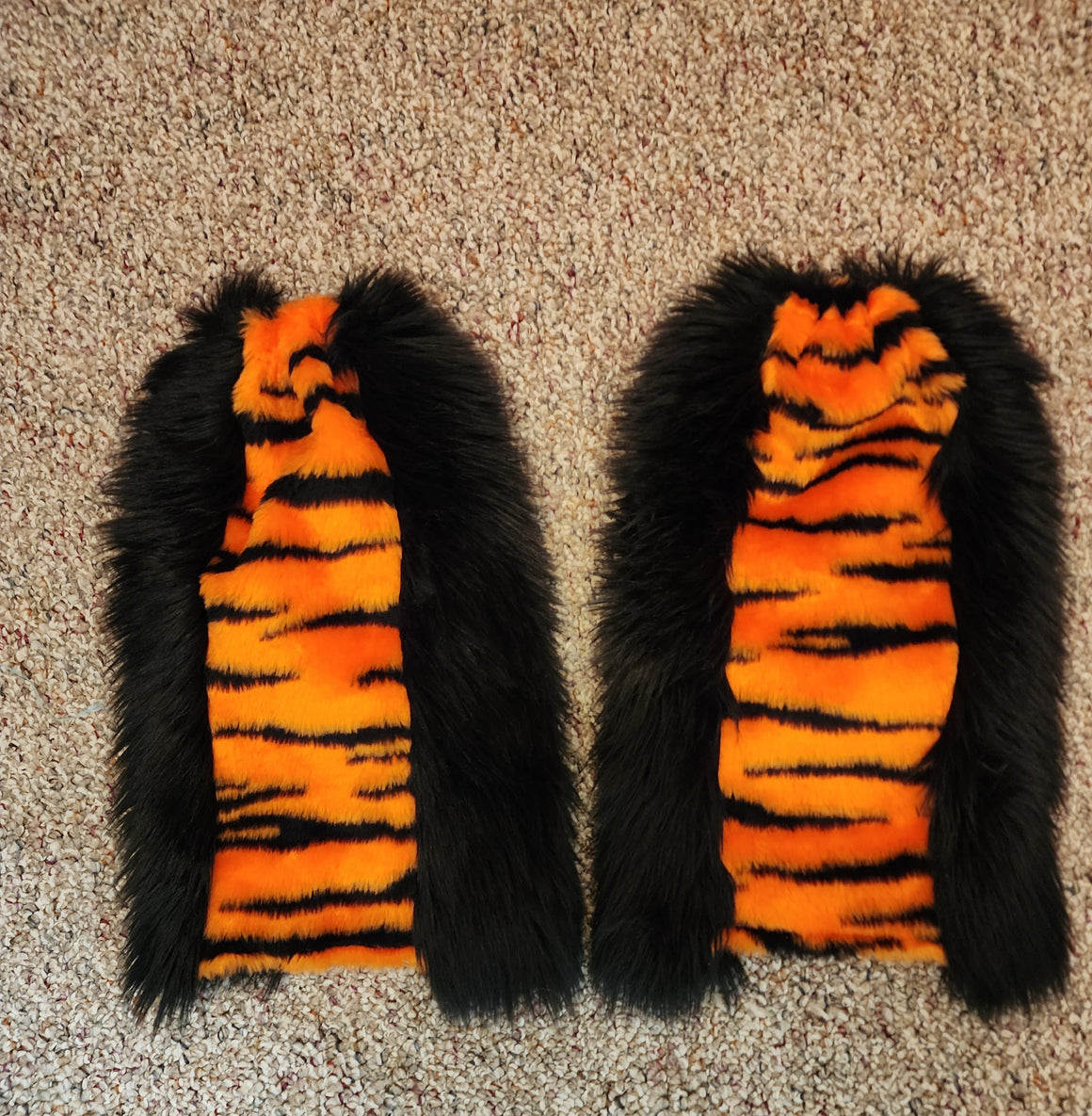 Black & Orange Bengal Striped Faux Fur Leg Warmers - Bengal Leg Warmers