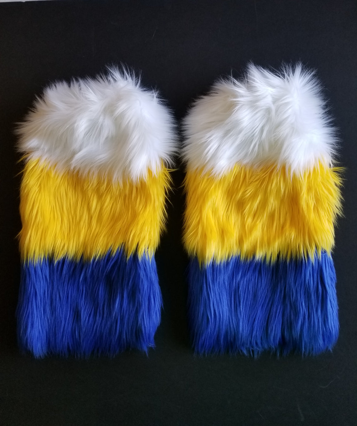 Milwaukee Brewers White, Blue & Yellow Faux Fur Leg Warmers - Game Day Booties-Game Day Booties (Leg Warmers)-Fun Fan Clothing Inc. 