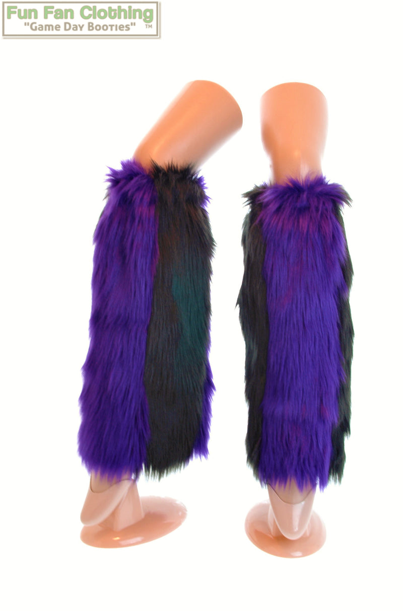 Black & Purple Faux Fur Leg Warmers Game Day Booties Sports Leggin