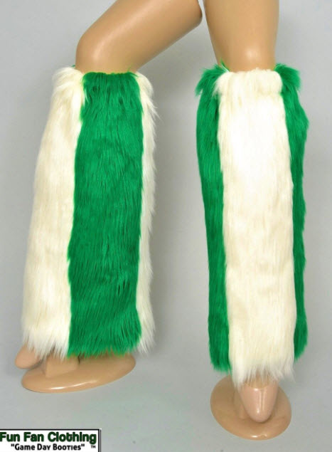 Green & White Faux Fur Leg Warmers - Game Day Booties-Game Day Booties (Leg Warmers)-Fun Fan Clothing Inc. 