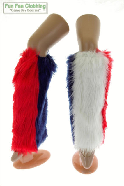Navy, Red & White Faux Fur Leg Warmers Tricolor - Game Day Booties-Game Day Booties (Leg Warmers)-Fun Fan Clothing Inc. 