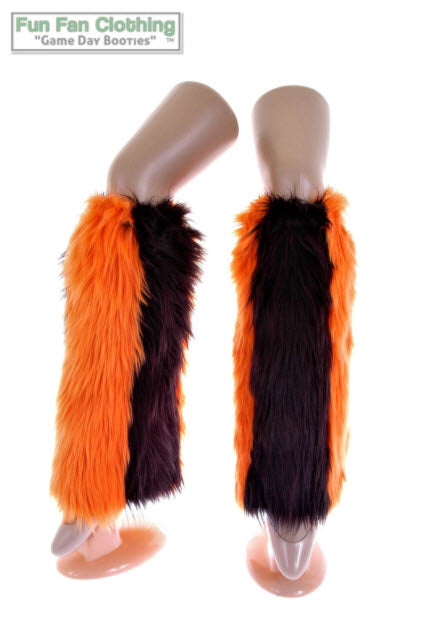 Black & Orange Faux Fur Leg Warmers - Game Day Booties-Game Day Booties (Leg Warmers)-Fun Fan Clothing Inc. 