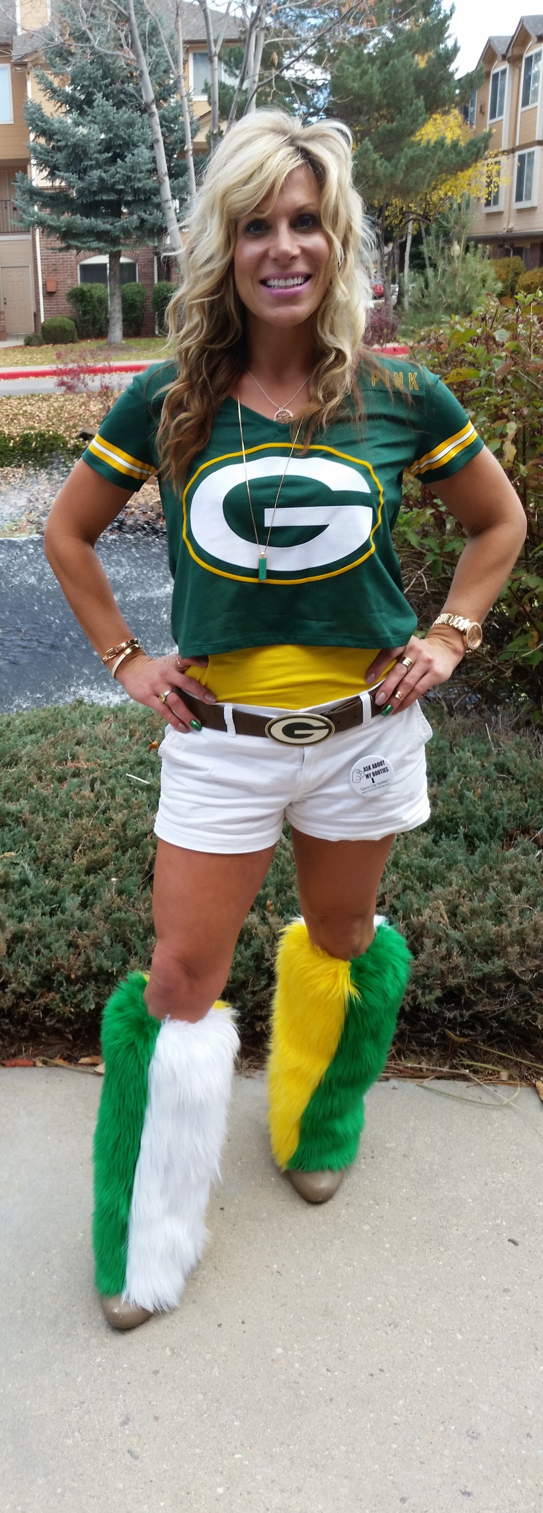 Green, Yellow White Faux Fur Leg Warmers Game Day Booties Sports Leg Warmers