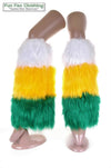 White, Yellow & Green Faux Fur Leg Warmers Tricolor - Game Day Booties-Game Day Booties (Leg Warmers)-Fun Fan Clothing Inc. 