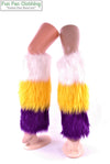 White, Purple & Yellow Faux Fur Legwarmers Tricolor - Game Day Booties-Game Day Booties (Leg Warmers)-Fun Fan Clothing Inc. 