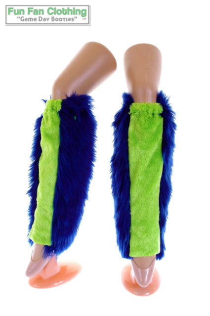 Neon Green and Navy Faux Fur Leg Warmers - Game Day Booties - Sports Leg Warmers-Game Day Booties (Leg Warmers)-Fun Fan Clothing Inc. 