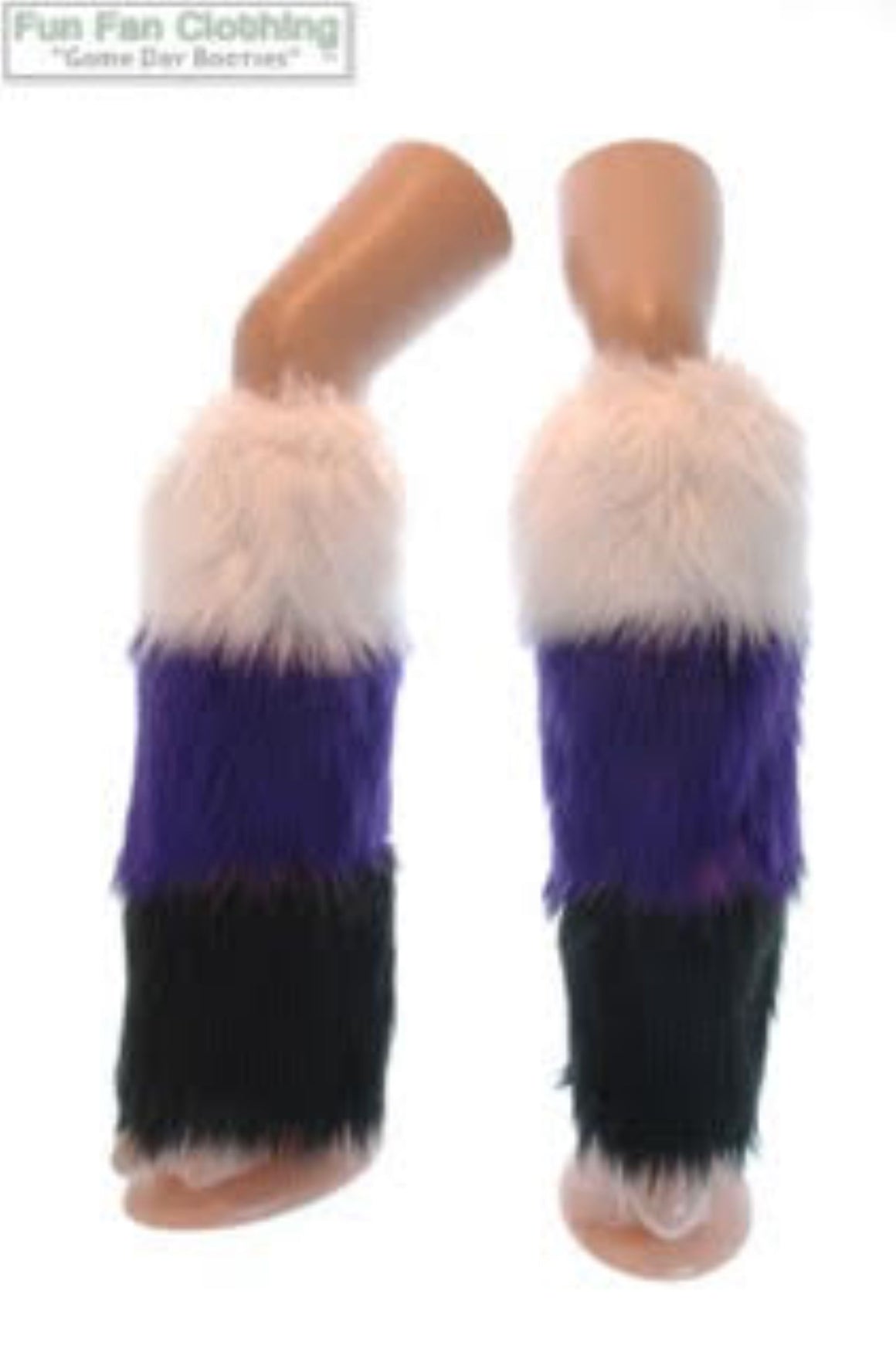 White, Black & Purple Faux Fur Leg Warmers Tricolor - Game Day Booties-Game Day Booties (Leg Warmers)-Fun Fan Clothing Inc. 