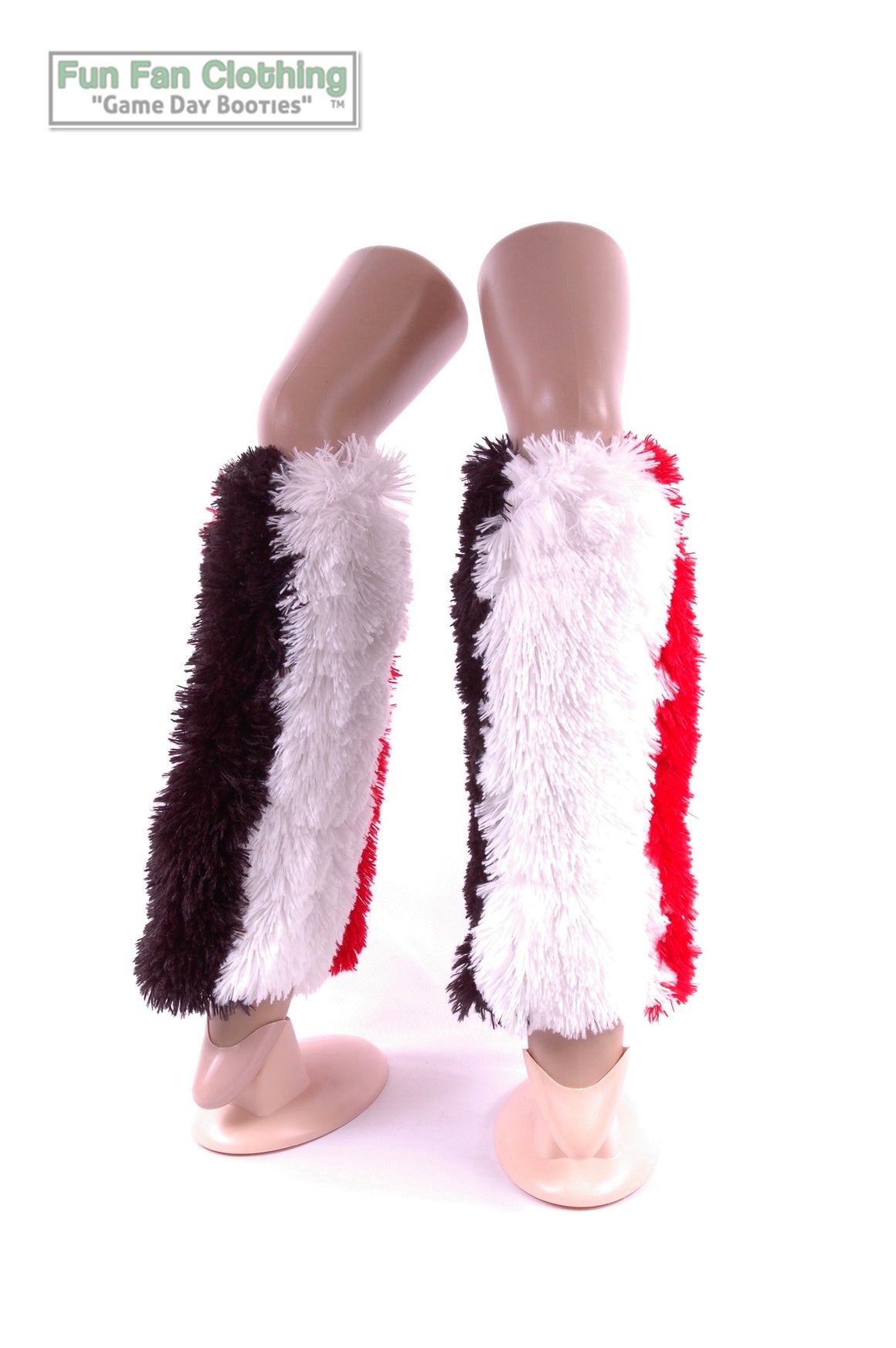 Shaggy Black, Red & White Faux Fur Leg Warmers Tricolor - Game Day Booties-Game Day Booties (Leg Warmers)-Fun Fan Clothing Inc. 